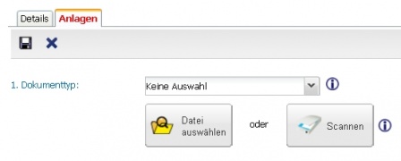 Anlagen können sowohl hochgeladen als auch direkt gescannt beigefügt werden