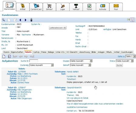Ticketablage im Kundenstamm