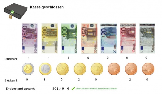 Abrechnung made easy: Die Anzahl der Münzen und der Scheine in der Kasse bei brodos.net